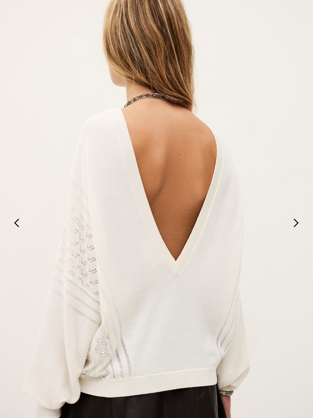 ba&sh Jassida Reversible V-Neck Openwork Crochet Knit Sweater Ecru French L